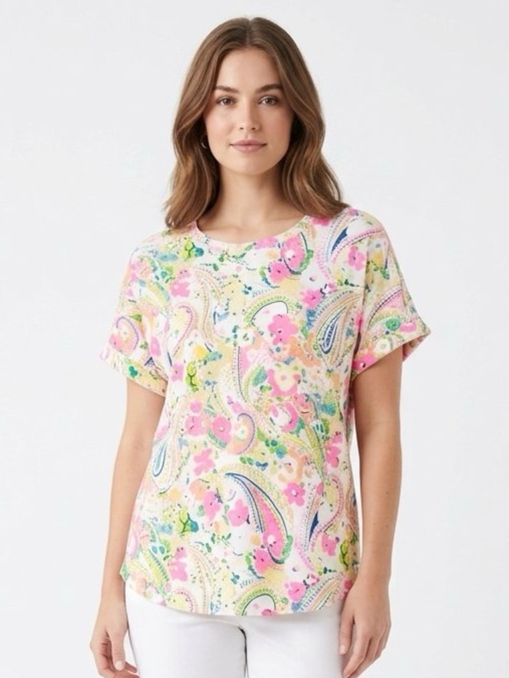 crown & ivy Pink Paisley Floral Short Sleeve Tee